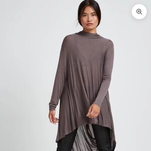 Long Sleeve Asymmetric Tunic Top - Taupe